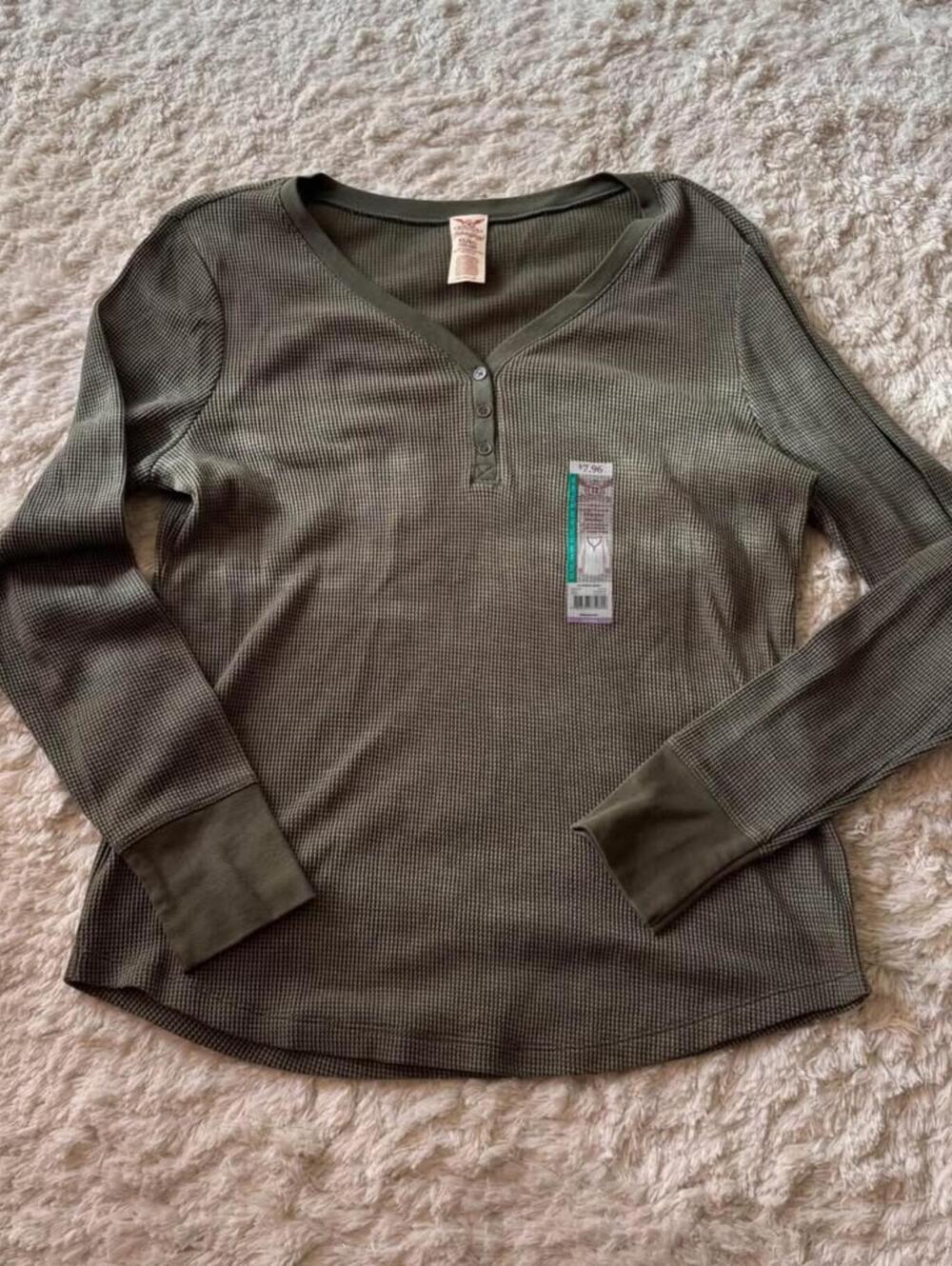 Faded Glory (XL) Olive Green Waffle-Knit Top
